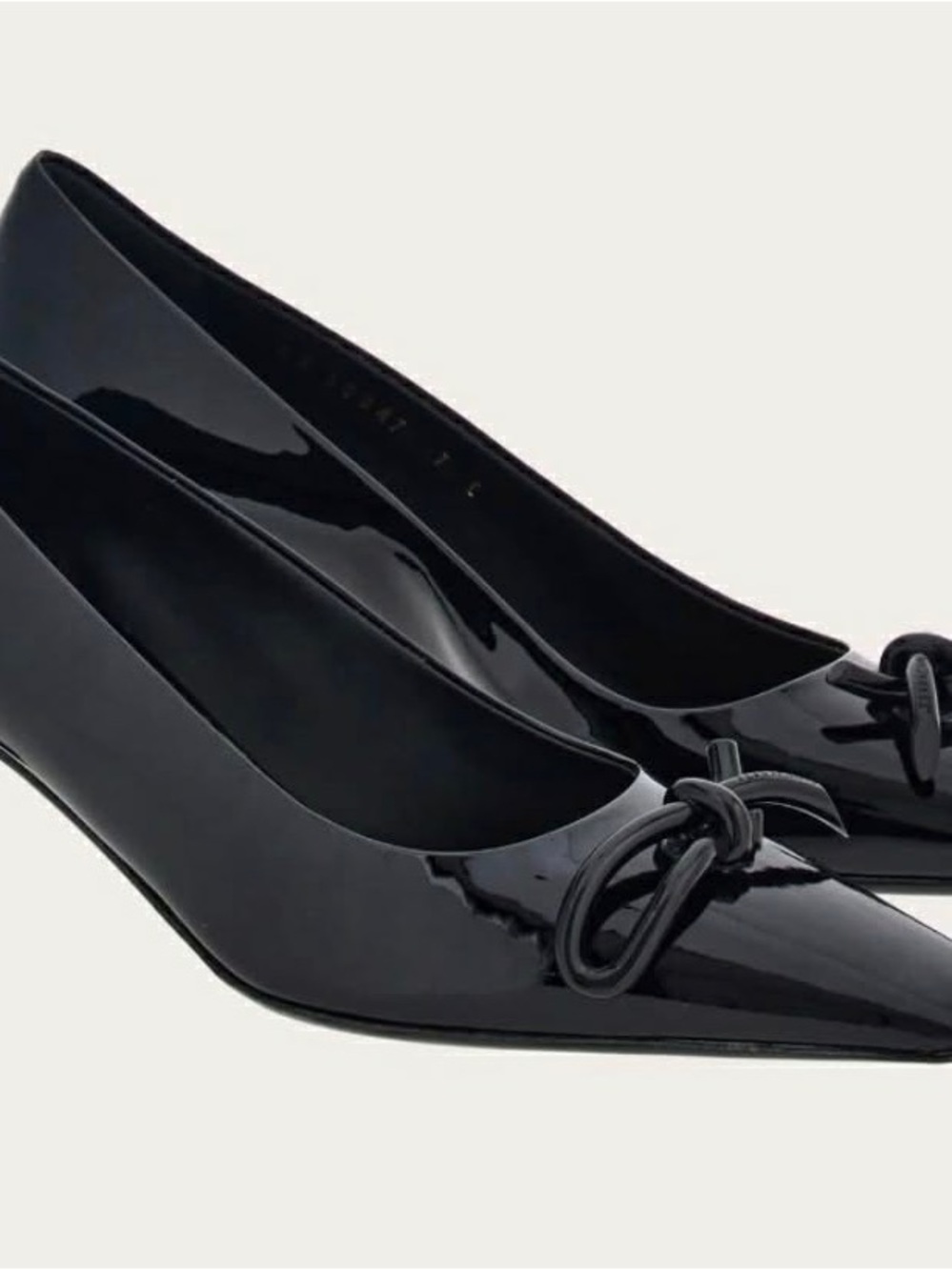 Salvatore Ferragamo Black Patent Pointed-Toe Knot Pumps - Picture 2 of 3